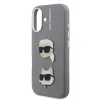 Carcasă spate Karl Lagerfeld cu model granulat din PU K&amp;amp;CH Heads pentru iPhone 16, gri