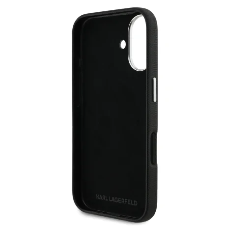 Carcasă spate Karl Lagerfeld cu model granulat din PU K&amp;amp;CH Heads pentru iPhone 16, neagră