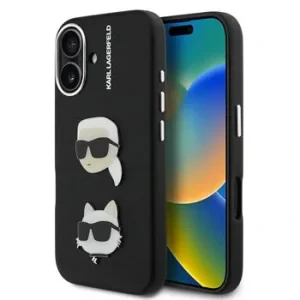 Carcasă spate Karl Lagerfeld cu model granulat din PU K&amp;amp;CH Heads pentru iPhone 16, neagră