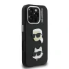 Carcasă spate Karl Lagerfeld cu model granulat din PU K&amp;amp;CH Heads pentru iPhone 16 Pro, neagră