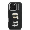 Carcasă spate Karl Lagerfeld cu model granulat din PU K&amp;amp;CH Heads pentru iPhone 16 Pro, neagră