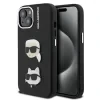 Carcasă spate Karl Lagerfeld cu model K&amp;amp;CH Heads din PU granulat pentru iPhone 15, neagră