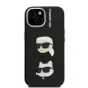 Carcasă spate Karl Lagerfeld cu model K&amp;amp;CH Heads din PU granulat pentru iPhone 15, neagră