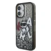 Carcasă spate Karl Lagerfeld cu sclipici lichid și împrăștiere Choupette pentru iPhone 16, neagră