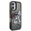Carcasă spate Karl Lagerfeld cu sclipici lichid și împrăștiere Choupette pentru iPhone 16, neagră