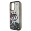 Carcasă spate Karl Lagerfeld cu sclipici lichid și împrăștiere Choupette pentru iPhone 16, neagră