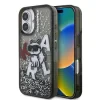 Carcasă spate Karl Lagerfeld cu sclipici lichid și împrăștiere Choupette pentru iPhone 16, neagră