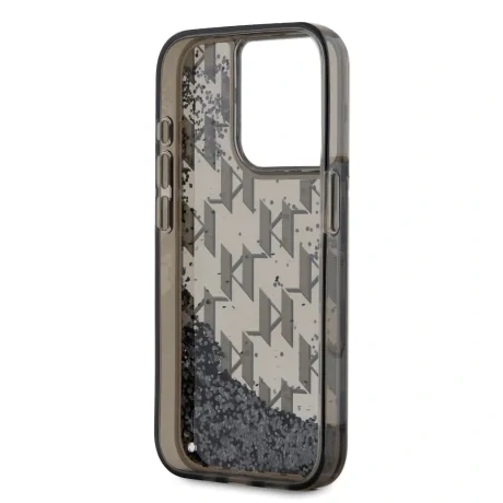 Carcasă spate Karl Lagerfeld cu sclipici lichid și monogramă în gradient pentru iPhone 15 Pro Max, neagră