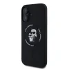 Carcasă spate Karl Lagerfeld din silicon lichid Karl and Choupette MagSafe pentru iPhone 16, neagră