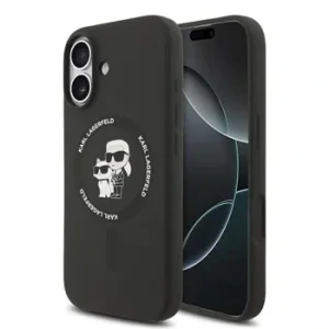 Carcasă spate Karl Lagerfeld din silicon lichid Karl and Choupette MagSafe pentru iPhone 17, neagră