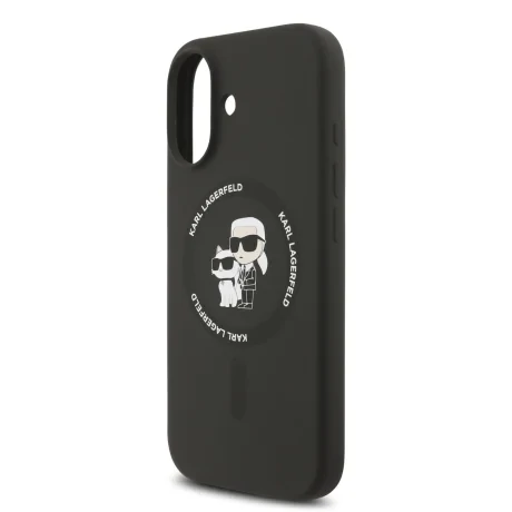 Carcasă spate Karl Lagerfeld din silicon lichid Karl and Choupette MagSafe pentru iPhone 17, neagră