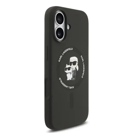 Carcasă spate Karl Lagerfeld din silicon lichid Karl and Choupette MagSafe pentru iPhone 17, neagră