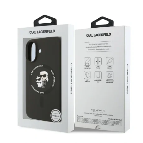 Carcasă spate Karl Lagerfeld din silicon lichid Karl and Choupette MagSafe pentru iPhone 17, neagră
