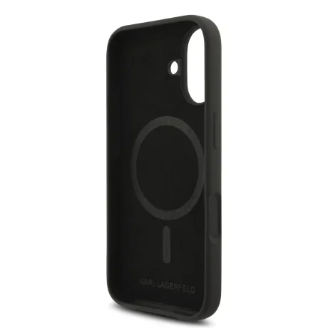 Carcasă spate Karl Lagerfeld din silicon lichid Karl and Choupette MagSafe pentru iPhone 17, neagră