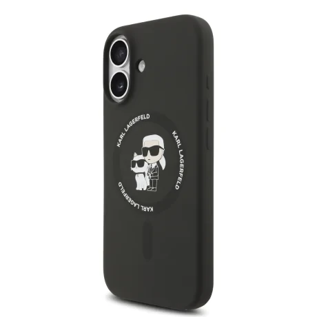 Carcasă spate Karl Lagerfeld din silicon lichid Karl and Choupette MagSafe pentru iPhone 17, neagră