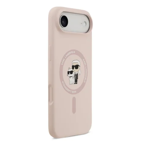 Carcasă spate Karl Lagerfeld din silicon lichid Karl and Choupette MagSafe pentru iPhone Air, roz