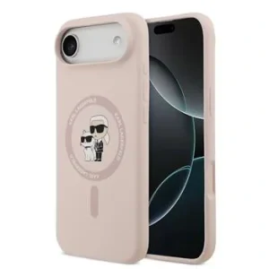 Carcasă spate Karl Lagerfeld din silicon lichid Karl and Choupette MagSafe pentru iPhone Air, roz