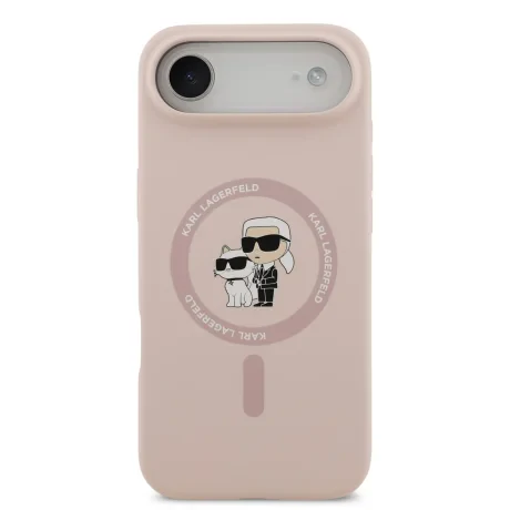 Carcasă spate Karl Lagerfeld din silicon lichid Karl and Choupette MagSafe pentru iPhone Air, roz