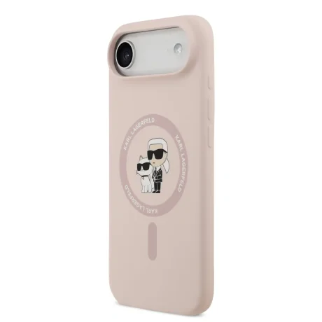 Carcasă spate Karl Lagerfeld din silicon lichid Karl and Choupette MagSafe pentru iPhone Air, roz