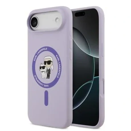 Carcasă spate Karl Lagerfeld din silicon lichid Karl and Choupette MagSafe pentru iPhone Air, violet