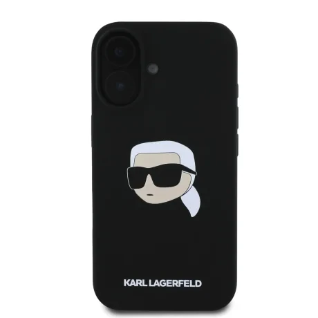 Carcasă spate Karl Lagerfeld din silicon lichid Karl Head MagSafe pentru iPhone 16, neagră