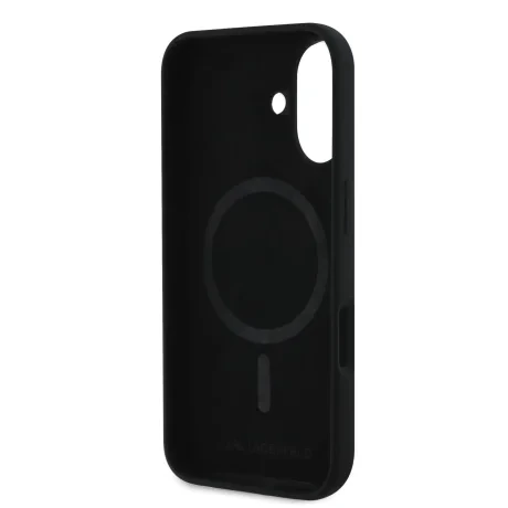 Carcasă spate Karl Lagerfeld din silicon lichid Karl Head MagSafe pentru iPhone 16, neagră
