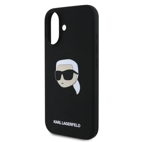 Carcasă spate Karl Lagerfeld din silicon lichid Karl Head MagSafe pentru iPhone 16, neagră