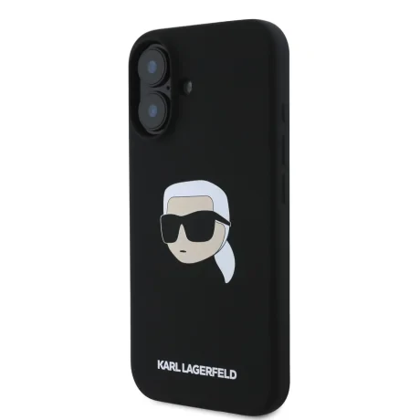 Carcasă spate Karl Lagerfeld din silicon lichid Karl Head MagSafe pentru iPhone 16, neagră