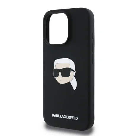 Carcasă spate Karl Lagerfeld din silicon lichid Karl Head MagSafe pentru iPhone 16 Pro, neagră