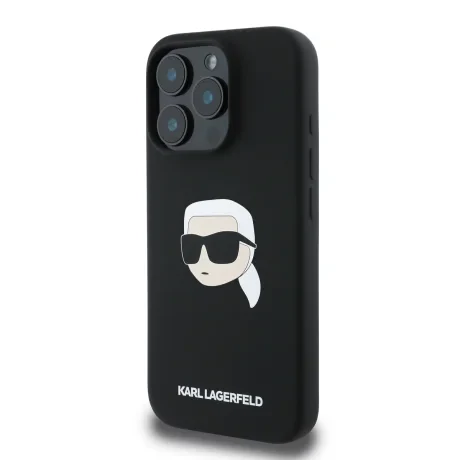 Carcasă spate Karl Lagerfeld din silicon lichid Karl Head MagSafe pentru iPhone 16 Pro, neagră