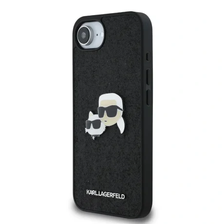 Carcasă spate Karl Lagerfeld Fixed Glitter Metal K&amp;amp;CH pentru iPhone 16e/17e, neagră