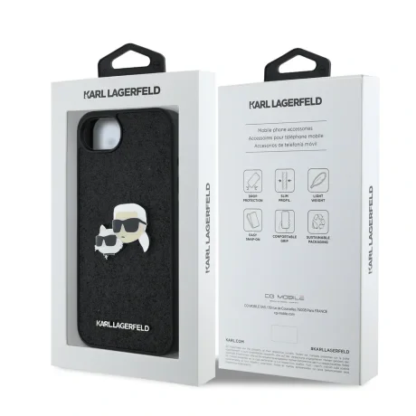 Carcasă spate Karl Lagerfeld Fixed Glitter Metal K&amp;amp;CH pentru iPhone 16e/17e, neagră