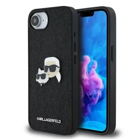 Carcasă spate Karl Lagerfeld Fixed Glitter Metal K&amp;amp;CH pentru iPhone 16e/17e, neagră