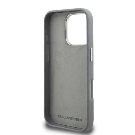 Carcasă spate Karl Lagerfeld Grained PU K&amp;amp;CH Heads pentru iPhone 16 Pro, gri