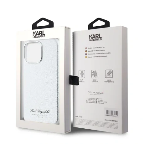 Carcasă spate Karl Lagerfeld Hotel RSG din PU granulat pentru iPhone 15 Pro Max, gri
