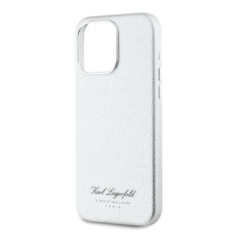 Carcasă spate Karl Lagerfeld Hotel RSG din PU granulat pentru iPhone 15 Pro Max, gri