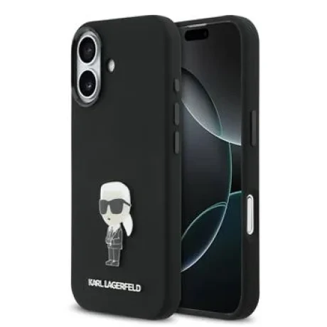 Carcasă spate Karl Lagerfeld Iconic din silicon lichid metalic pentru iPhone 17, neagră