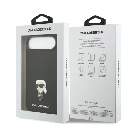 Carcasă spate Karl Lagerfeld Ikonic din silicon lichid metalic pentru iPhone Air, neagră