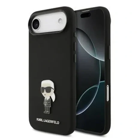 Carcasă spate Karl Lagerfeld Ikonic din silicon lichid metalic pentru iPhone Air, neagră