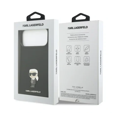 Carcasă spate Karl Lagerfeld Ikonik din silicon lichid metalic pentru iPhone 17 Pro Max, neagră