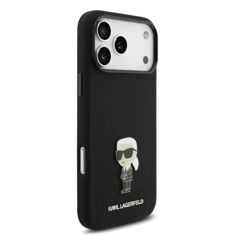 Carcasă spate Karl Lagerfeld Ikonik din silicon lichid metalic pentru iPhone 17 Pro Max, neagră