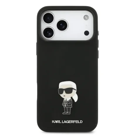 Carcasă spate Karl Lagerfeld Ikonik din silicon lichid metalic pentru iPhone 17 Pro Max, neagră