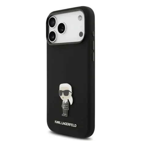 Carcasă spate Karl Lagerfeld Ikonik din silicon lichid metalic pentru iPhone 17 Pro Max, neagră