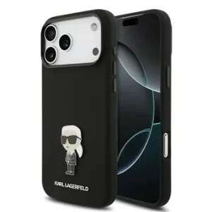 Carcasă spate Karl Lagerfeld Ikonik din silicon lichid metalic pentru iPhone 17 Pro Max, neagră