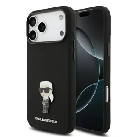 Carcasă spate Karl Lagerfeld Ikonik din silicon lichid metalic pentru iPhone 17 Pro Max, neagră