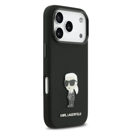 Carcasă spate Karl Lagerfeld Ikonik din silicon lichid metalic pentru iPhone 17 Pro, neagră