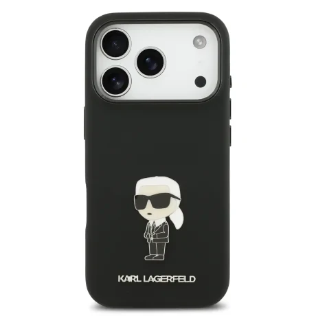 Carcasă spate Karl Lagerfeld Ikonik din silicon lichid metalic pentru iPhone 17 Pro, neagră