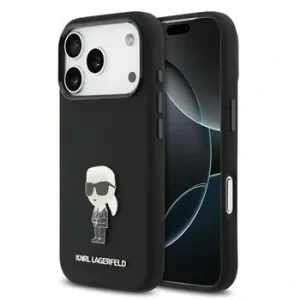 Carcasă spate Karl Lagerfeld Ikonik din silicon lichid metalic pentru iPhone 17 Pro, neagră