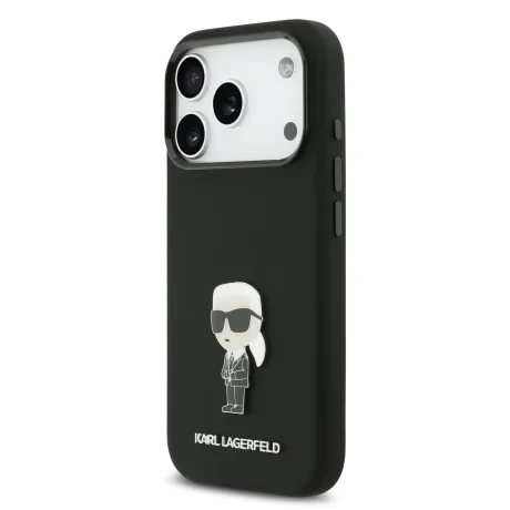 Carcasă spate Karl Lagerfeld Ikonik din silicon lichid metalic pentru iPhone 17 Pro, neagră