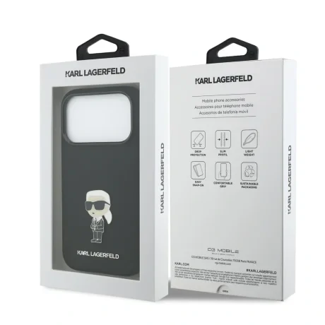 Carcasă spate Karl Lagerfeld Ikonik din silicon lichid metalic pentru iPhone 17 Pro, neagră
